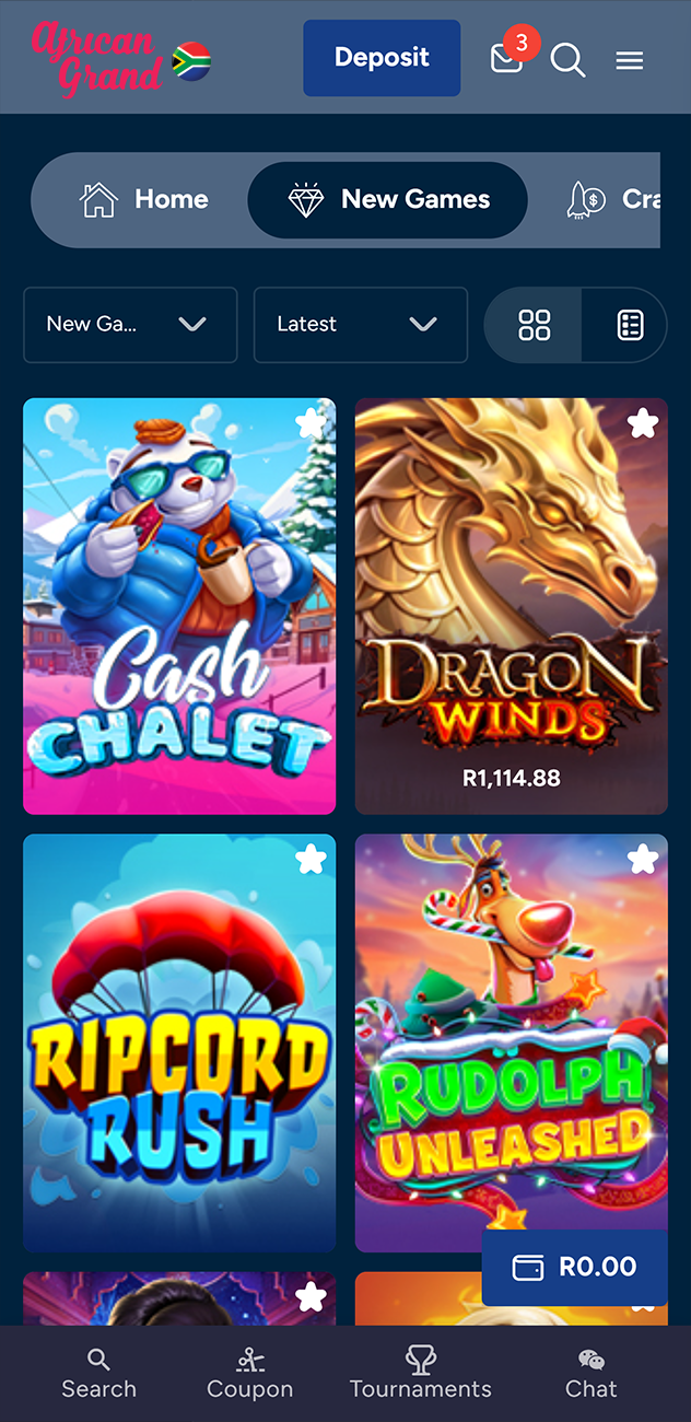 New Games section of the African Grand Casino app